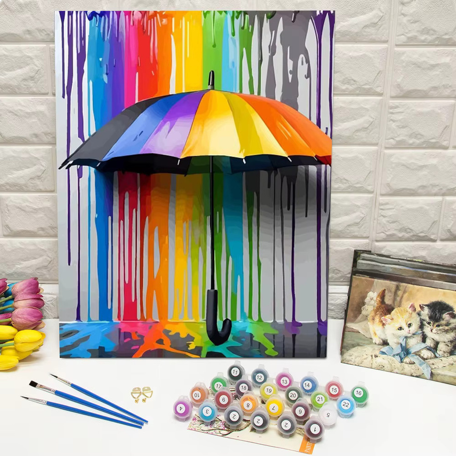 Huacan Digitaler Ölgemälde-Regenschirm, Acrylfarbe nach Zahlen, Bunt / Mehrfarbig - Bild 3