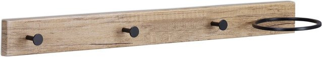 Relaxdays Garderobenleiste aus MDF und Eisen in Hellbraun und Schwarz mit 3 Haken und Schalring, B/H/T: 65 x 13 x 14,5 cm - Bild 1