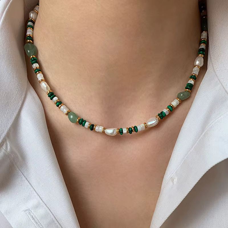 V-best Schmuck-Set, 14K Gold gefüllt, Perle, Jade Stein, Damen - Bild 2