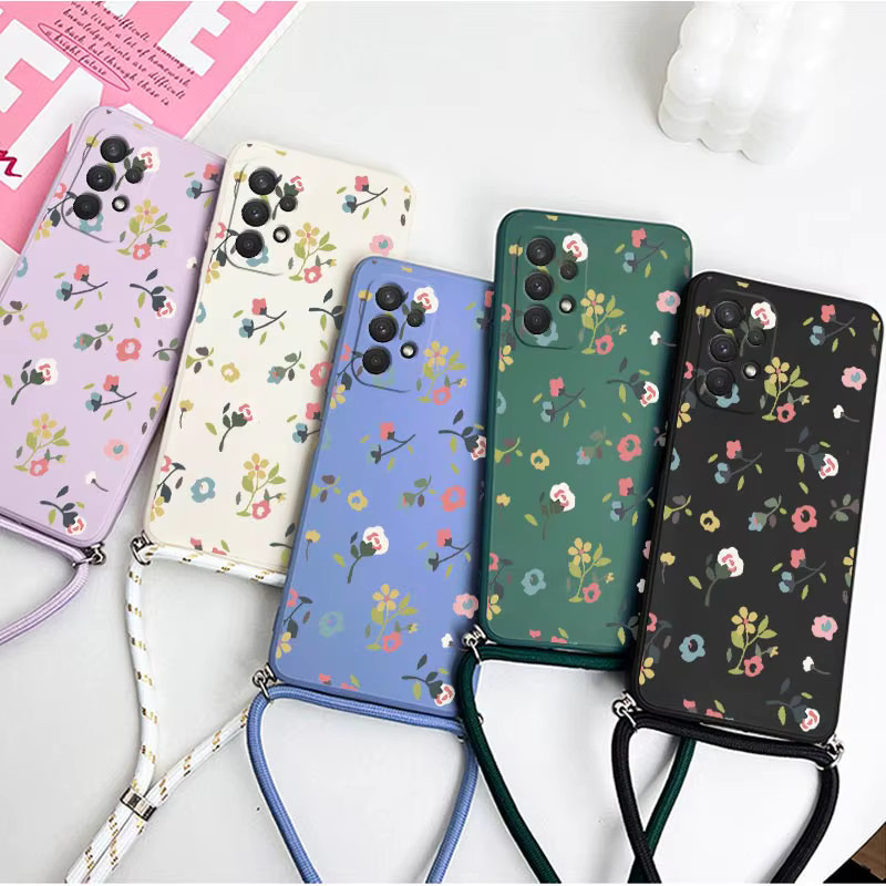 Silikon Handytasche mit Blumen-Motiv und Crossbody Lanyard für Samsung Galaxy A53 A54 A52 A51 A72 A50 A73 A32 A34 A21S A22 A24 in Purple - Bild 4