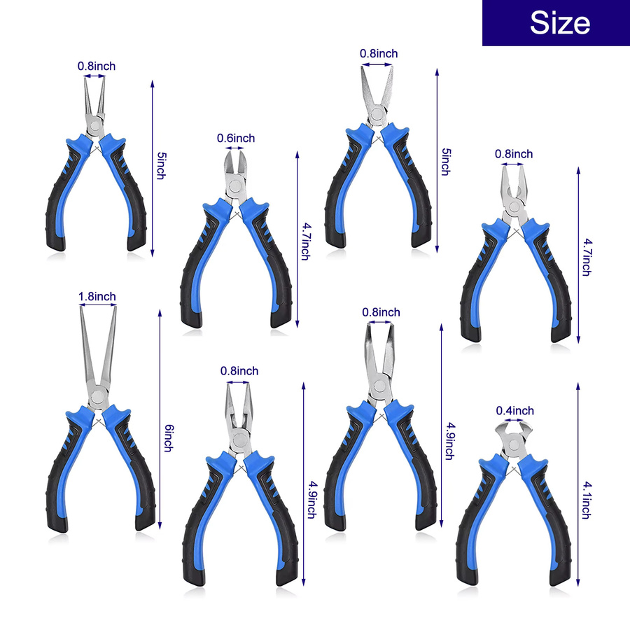 NEWACALOX 8-teiliges Mini-Zangen-Set mit Werkzeugtasche inklusive Spitzzange, Drahtschneider und Nylonbacke, Präzisionswerkzeug für Schmuckarbeiten, Länge: 11,4 cm - Bild 2