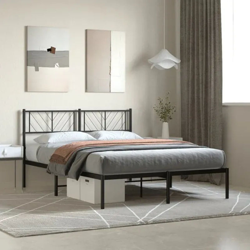 Vidaxl Metallbettgestell mit Kopfteil aus Stahl in Schwarz, B/T/H: 160 x 200 cm - Bild 1