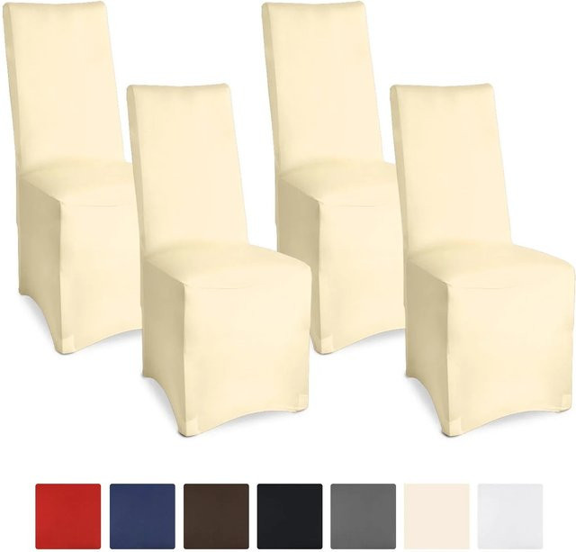 Beautissu Leona Stuhlhusse 4er Set in Ecru, elastische Stretch-Bankettbezüge für Esszimmerstühle, B/H: 95 x 45 cm - Bild 1