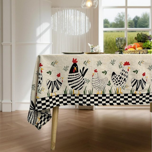JMG Household Supplies Tischdecke im amerikanischen Pastoral-Stil mit Blumenmuster und Huhn-Motiv, rechteckig, schmutzabweisend, B/T: 140 x 160 cm, mehrfarbig - Bild 1