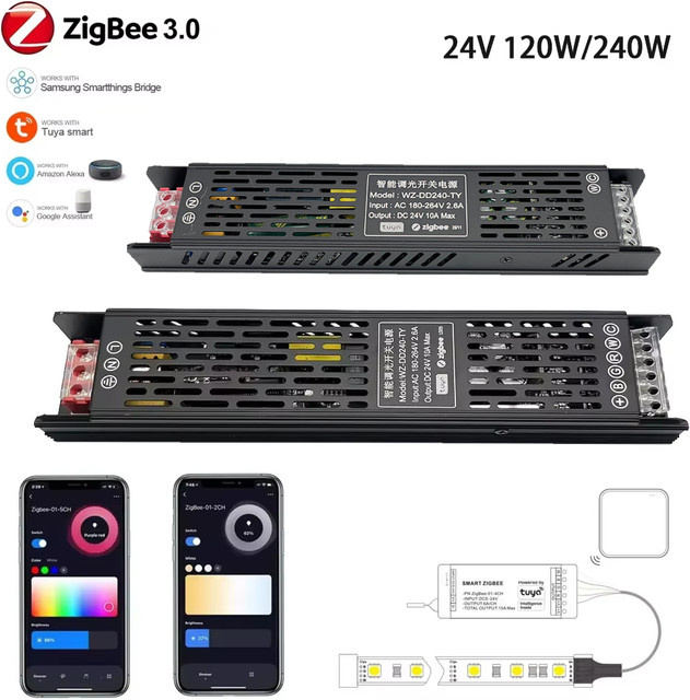 Tuya Zigbee Dimmbarer LED-Treiber DC24V 120/240W CCT/RGBCCT Lichttransformator mit Sprach- und App-Steuerung für Alexa und Google - Bild 1