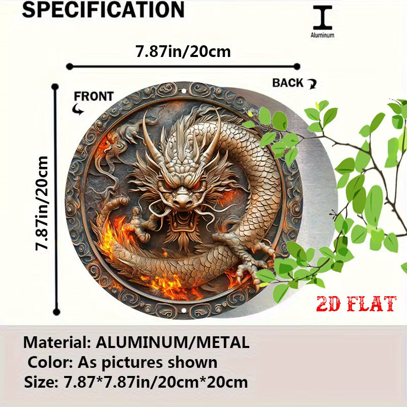 CIFBUY Feuerdrachen Wandkunst aus Metall, Runde Drachen-Wanddekoration in Multicolour für Wohnzimmer und Büro - Bild 2