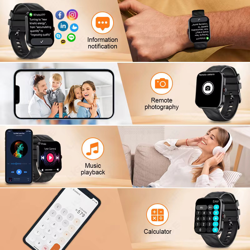 LIGE Smartwatch mit 1,91 Zoll HD-Display für Gesundheits- und Fitness-Tracking, Musikplayer und Sprachanrufe, kompatibel mit Android, Unisex, Schwarz/Gold - Bild 6