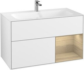 V&B Waschtischunterschrank Finion mit LED-Beleuchtung und offenem Regal, Weiß lackiert, B: 99,6 cm, T: 59,1 cm - Bild 1