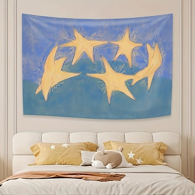 VIKAMA Abstrakter Stern-Wandteppich in Blau, minimalistischer Wandbehang für Schlafzimmer und Wohnzimmer, B/H: 40 x 40 cm - Bild 1