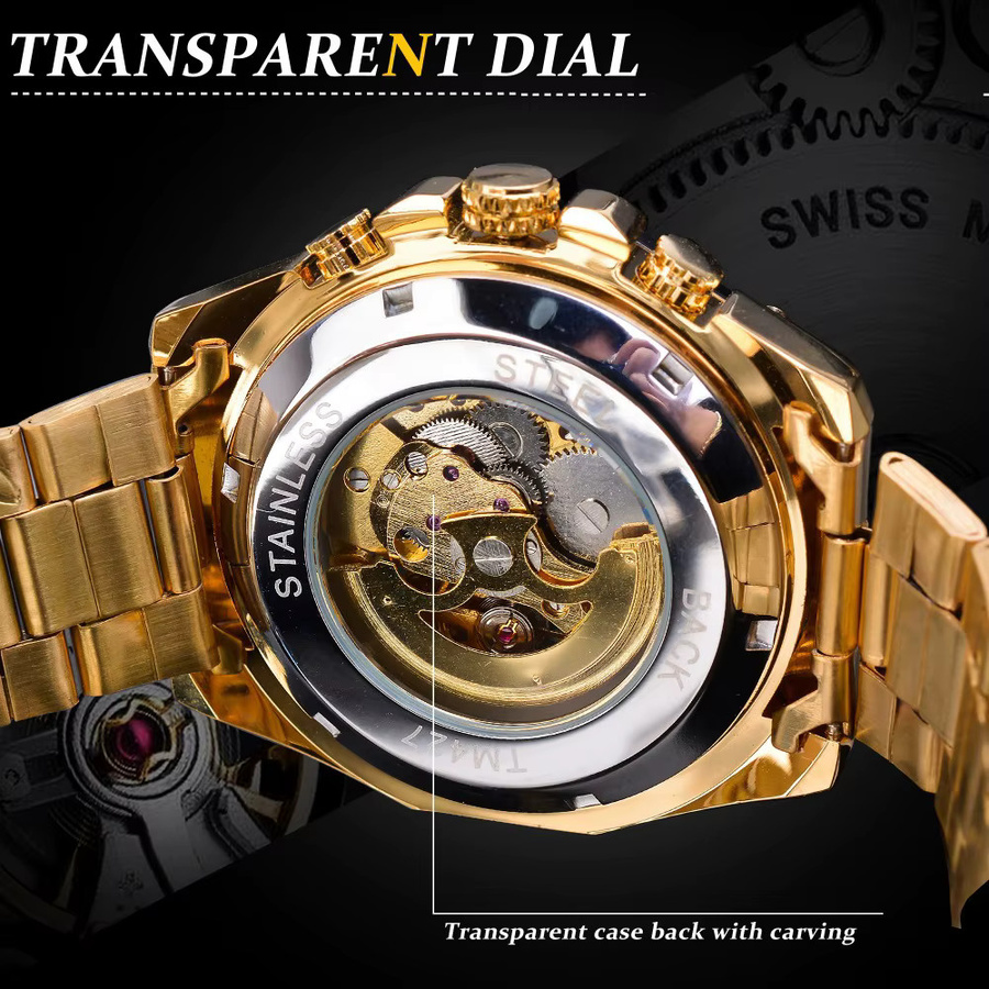 FORSINING Armbanduhr Automatik, Edelstahl, Gold, Schwarz, Herren - Bild 2