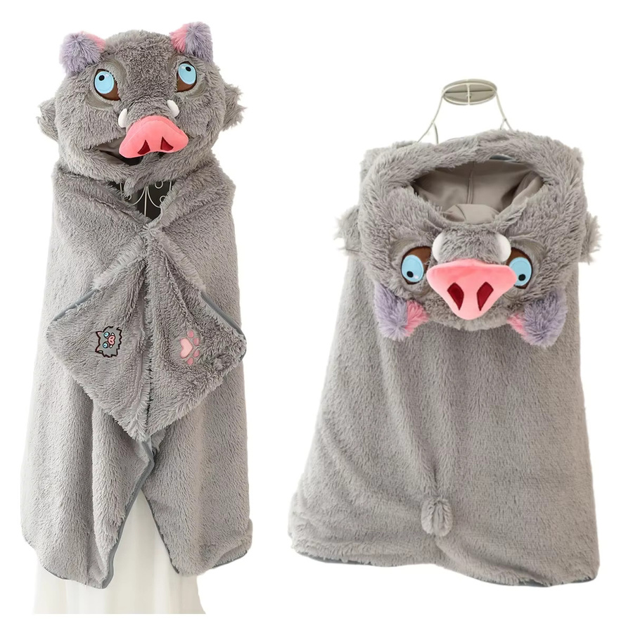 MINISO Dämon Slayer Inosuke Wildschwein Kapuzen-Decke aus Fleece in Grau - Bild 3