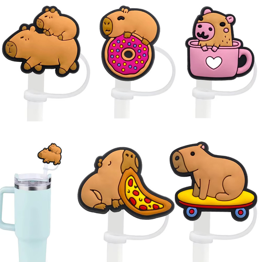 Potdemiel Capybara Silikon Strohhalmabdeckung für wiederverwendbare Trinkhalme, Staubschutzkappen für Glasbecher, 10mm, Multicolour - Bild 3