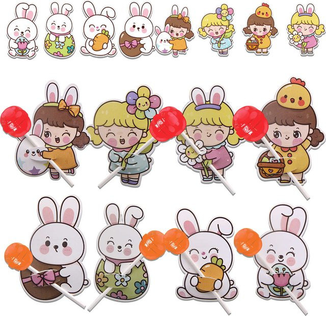 Tissy Ostern Lutscher Karten Set mit Kaninchen Küken und Ei als Süßigkeiten Halter für Kinder Party Verpackungen, 48 Teile, Mehrfarbig - Bild 1