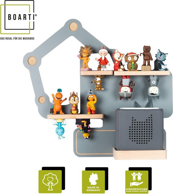 BOARTI Kinderregal Bagger Wandregal aus Holz für Toniebox und Tonie Figuren mit Magneteinsätzen, H x B x T: 39 x 44 x 19 cm - Bild 1