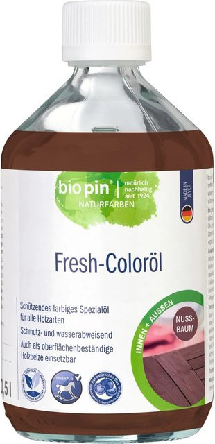 biopin Holz-Coloröl Nussbaum in Braun mit seidenmattem Glanz, wasserabweisend und lebensmittelecht - Bild 1