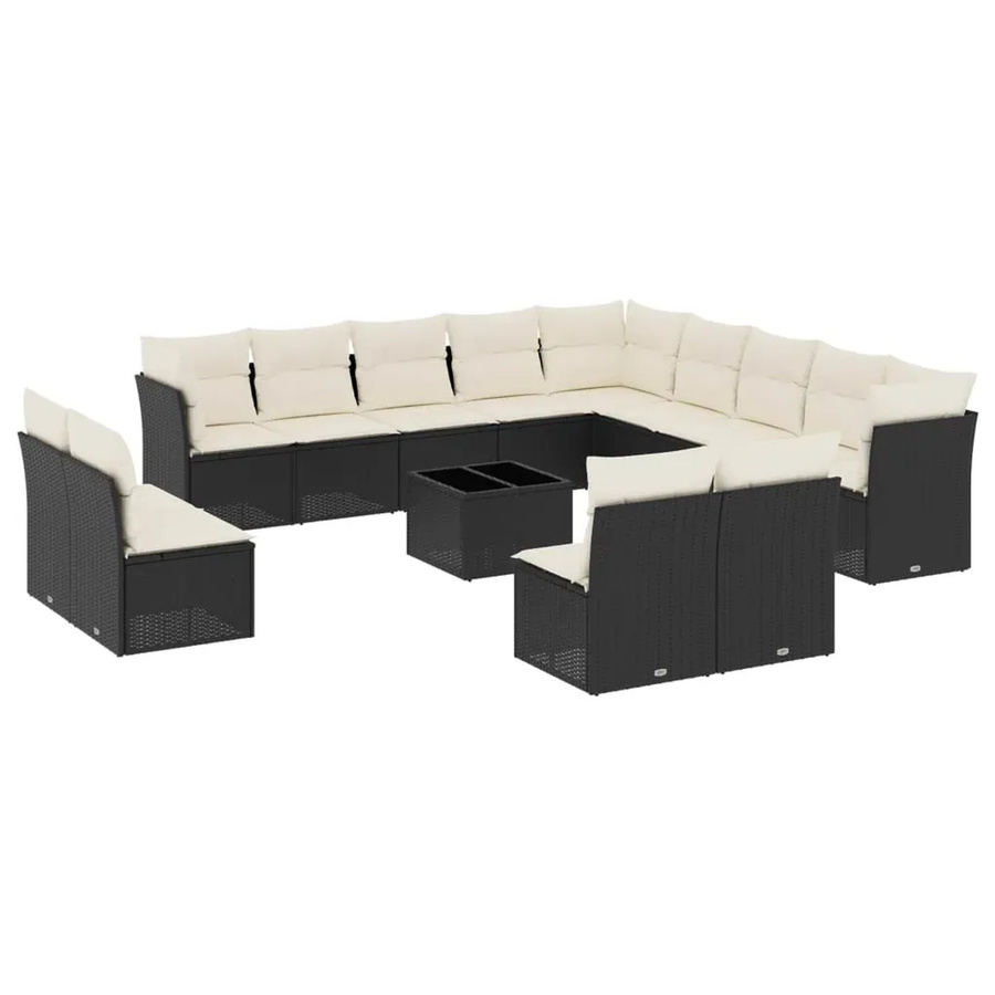 vidaXL 14-teilige Garten-Sofagarnitur in U-Form aus Polyrattan mit Kissen in Schwarz-Creme - Bild 2