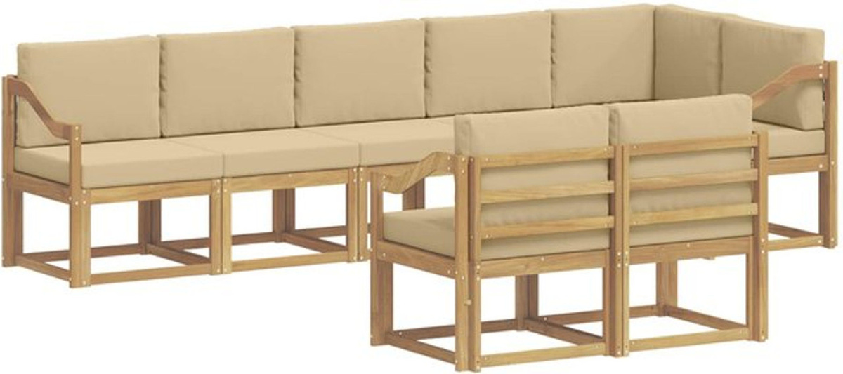 Modernes Outdoor-Sofagarnitur Set aus Akazie und Polyester mit 8 Teilen in Weiß und Beige von vidaXL - Bild 1