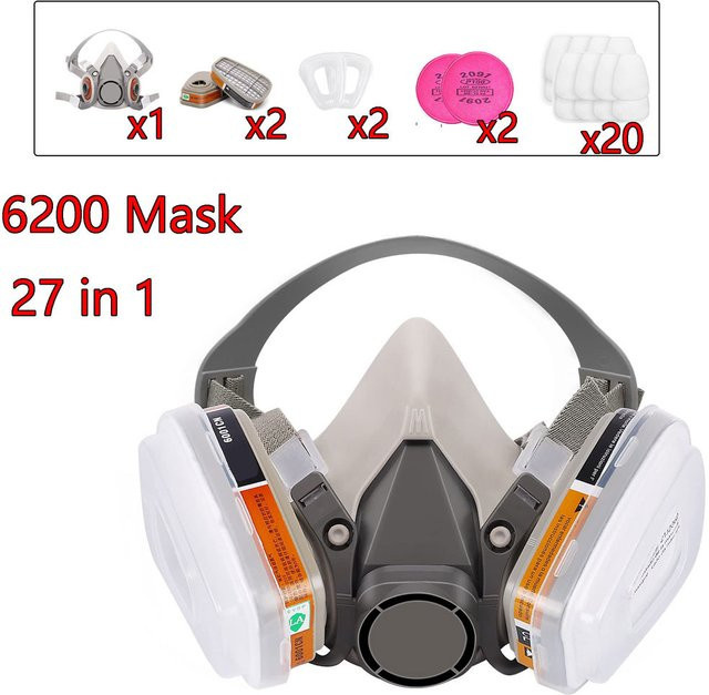 YAKSHA Gasmaske 6200 Set in Grau mit Filterkartuschenbox 6001/6002 und 5N11 Filtern gegen organische Säuredämpfe und Staub - Bild 1