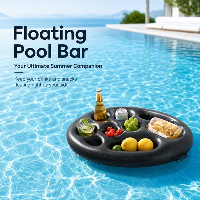 Wonflex Aufblasbare Eisbar für den Pool als schwimmende Getränkeinsel aus schwarzem PVC mit Mehrfach-Getränkehalter für Strandpartys - Bild 1