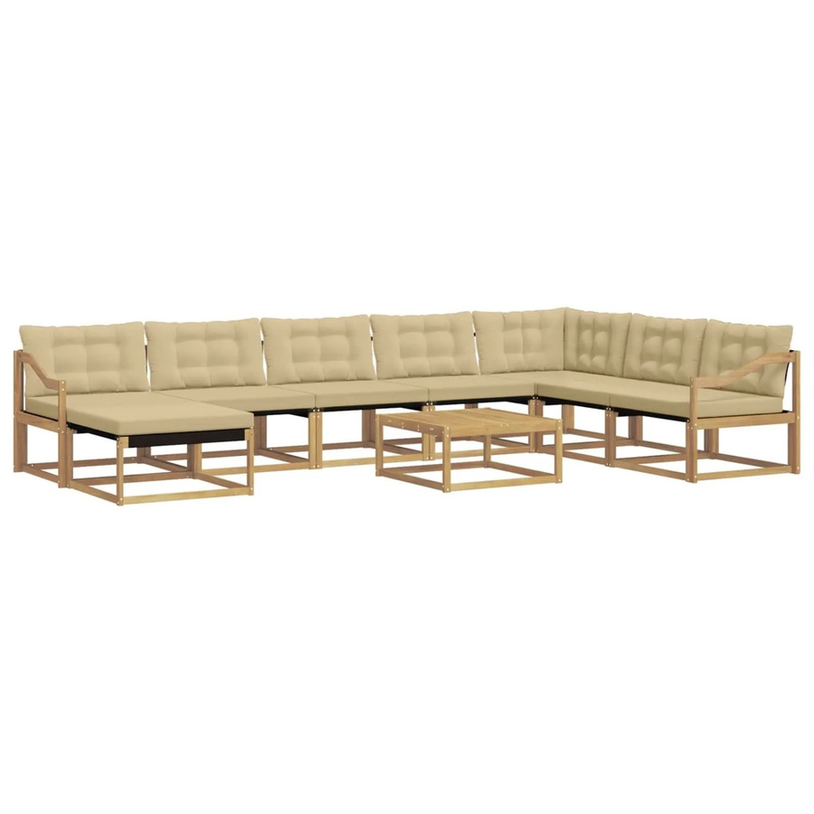 vidaXL Outdoor-Sofagarnitur 9-teilig L-Form aus Akazie mit Textilene-Bezug und Polstern in Weiß, Beige und Braun, B/T/H: 79 x 79 x 37 cm - Bild 2