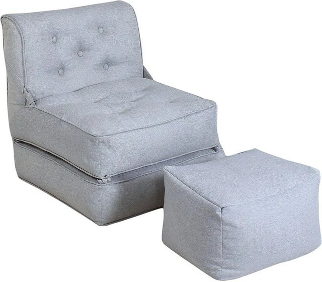 Schlafsessel Zonira in Lichtgrau mit Ottoman, kapitoniert, Stoff, Breite: 65 cm, Tiefe: 75 cm, Höhe: 70 cm - Bild 1