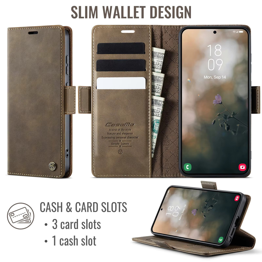 Lederhülle aierkeba Business Magnetkarten-Slot-Wallet Book Cover für Samsung Galaxy S26 Ultra S25 S24 S23 S22 Note 20 Ultra 10 Plus in Braun - Bild 2