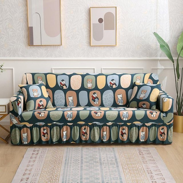Elastischer Sofabezug mit Rock für Ecksofas und Sessel in Grau, Stretch-Überwurf für 1- bis 4-Sitzer - Bild 1