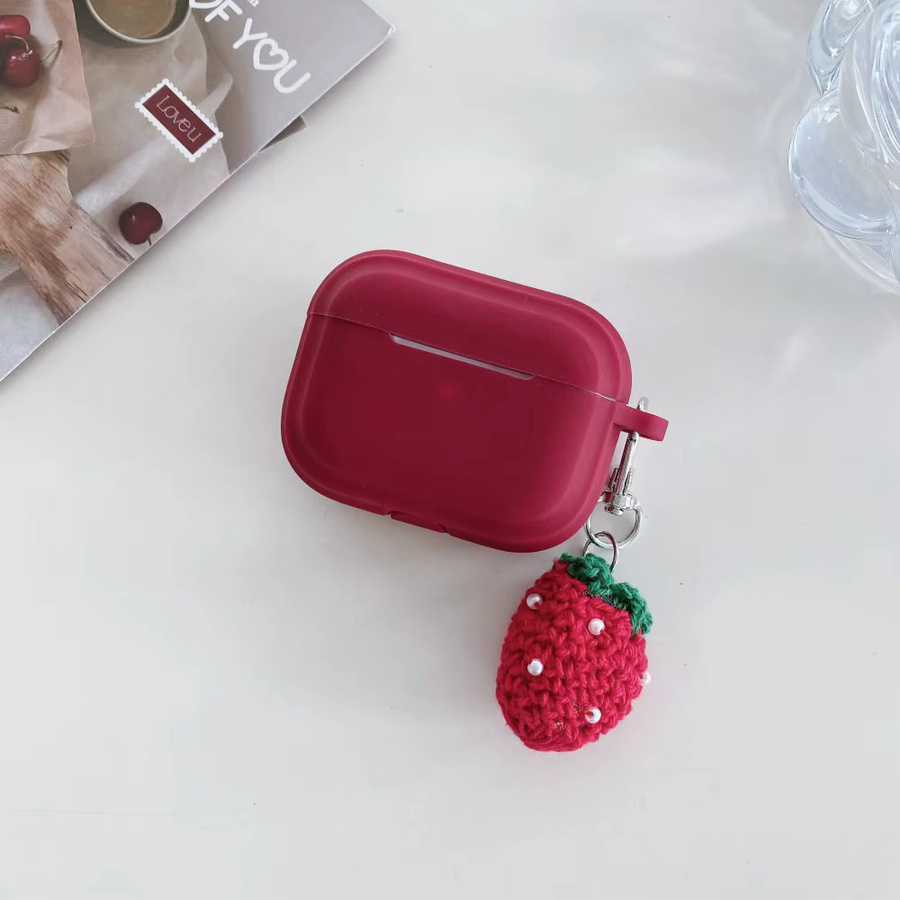 Silikon Kopfhörer Schutzhülle Plüsch Perle Erdbeere für Apple AirPods Pro 2, 1, 2, 3 und 4 in Rot - Bild 3