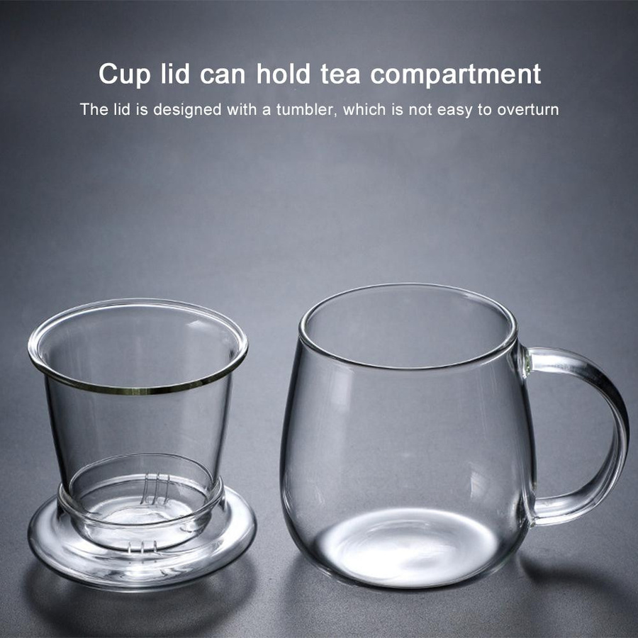 Hitzebeständige Teetasse aus Glas mit Tee-Sieb-Korb und Deckel in Transparent von Yiran Furniture - Bild 4