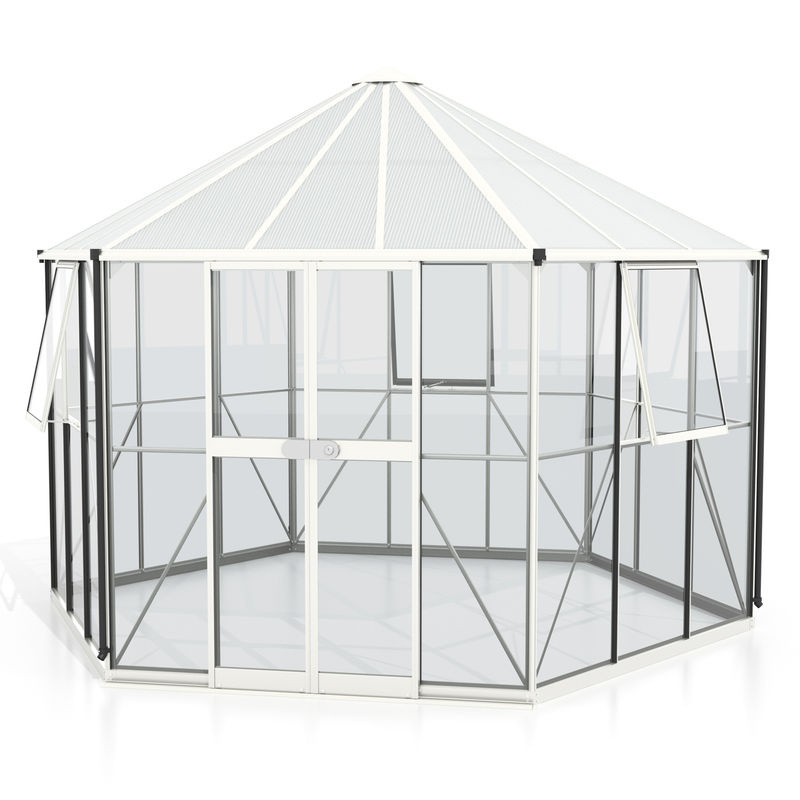 Vitavia Gewächshaus Galaxis 9000 Weiß mit Polycarbonat und Fundamentrahmen 9 m² - Bild 2