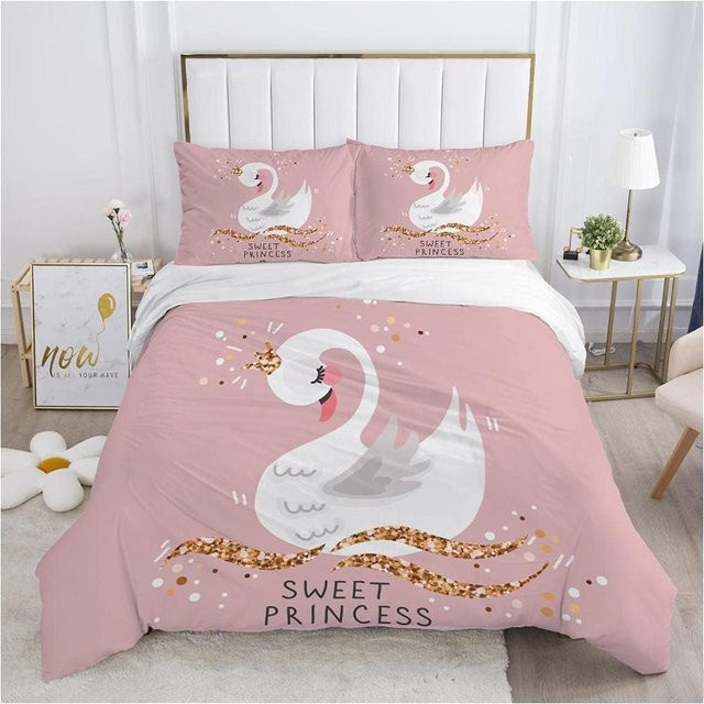 Schwan Bettwäsche-Set mit Kissenbezügen in Pink, 3D-Wildtier-Design aus Mikrofaser, B/H: 260 x 240 cm - Bild 1