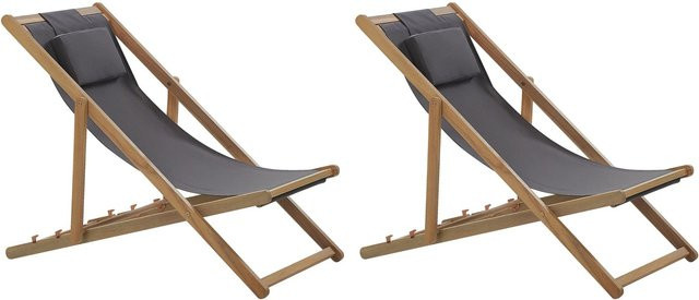Beliani Gartenliege aus Akazienholz in Grau mit verstellbarer Kopfstütze, B/T/H: 120 x 97 x 54 cm, Höhe: 70 cm - Bild 1