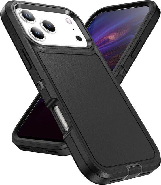 Clucy 3-in-1 Hybrid-Rüstung stoßfeste Defend-Schutzhülle für iPhone 17 Pro Max 17Air 16Pro 16e 16Plus 17 in Schwarz und Lila - Bild 1
