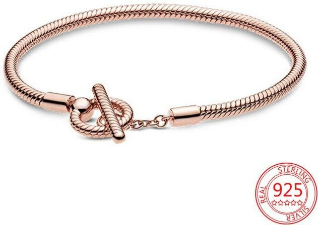 YIRAN Jewelry Armband 925 Silber, Liebesherz, Schlangenkette, 20cm, Unisex - Bild 1