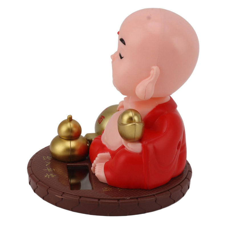 TOMTOP JMS Kleine Mönch Figur mit Solarbetriebenem Wackelkopfeffekt, Mehrfarbiges Ornament aus Kunstharz für Büro, Fenster oder Auto - Bild 3