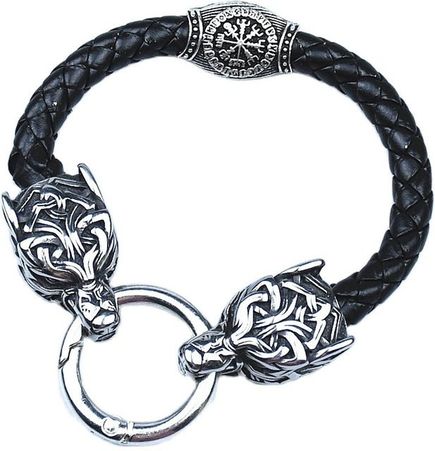 Armband Edelstahl, Leder, Silber, Unisex - Bild 1