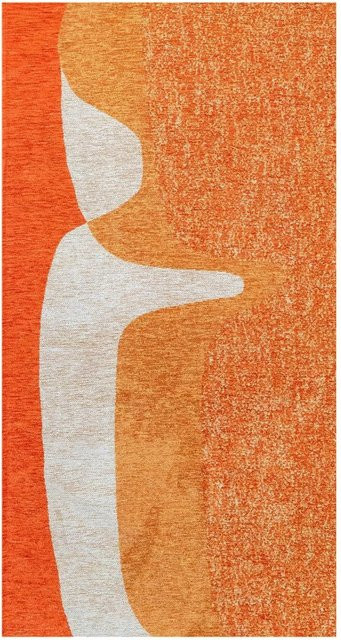 Lola&Moi Teppich Cocktail in Orange und Gold mit geometrischem Vintage-Design der 70er Jahre, Breite: 80 cm, Tiefe: 150 cm - Bild 1