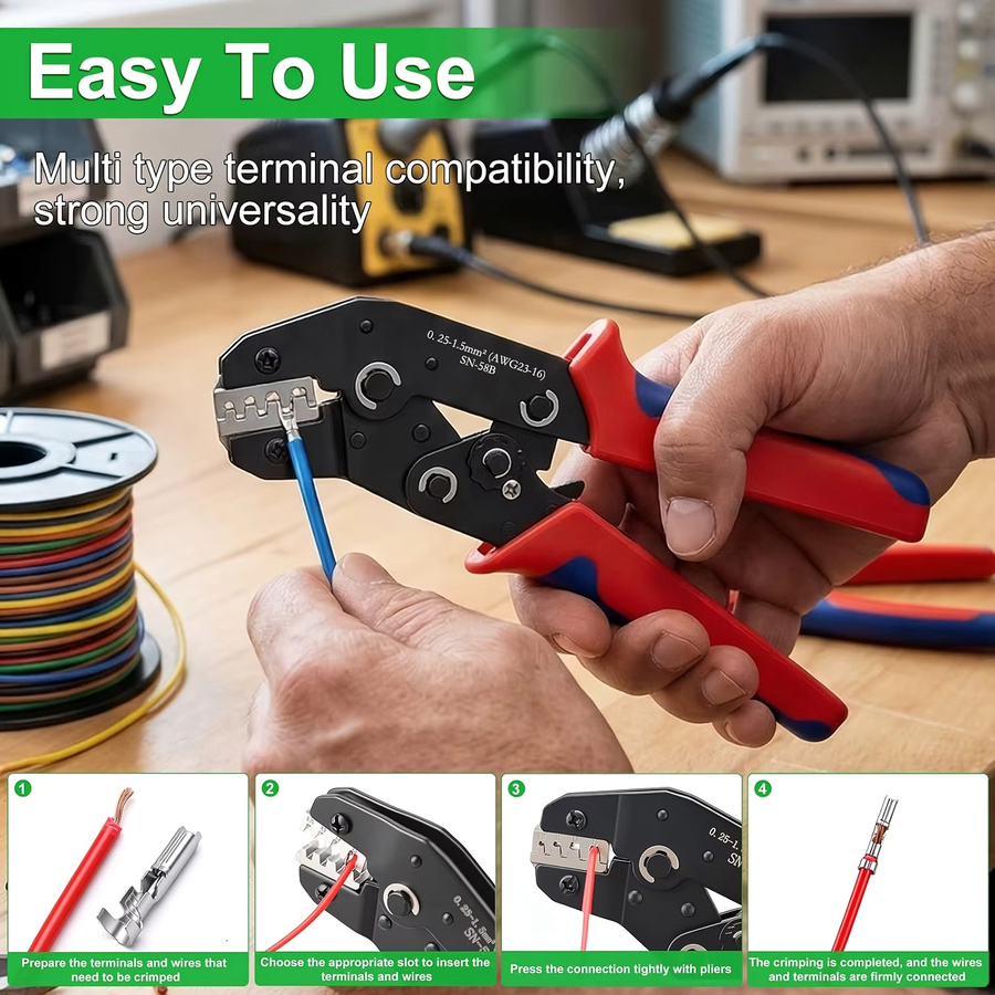 Dupont Crimpzange und Steckverbinder-Set mit 2,54mm Kabelklemmen in Multicolor, passend für 0,25-1mm²/23-17AWG - Bild 3