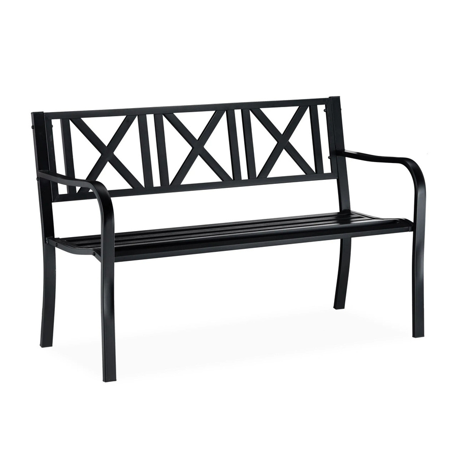 Relaxdays Gartenbank aus Stahl in Schwarz mit X-Muster für Garten, Balkon und Terrasse, B/T/H: 127 x 56 x 81 cm - Bild 2