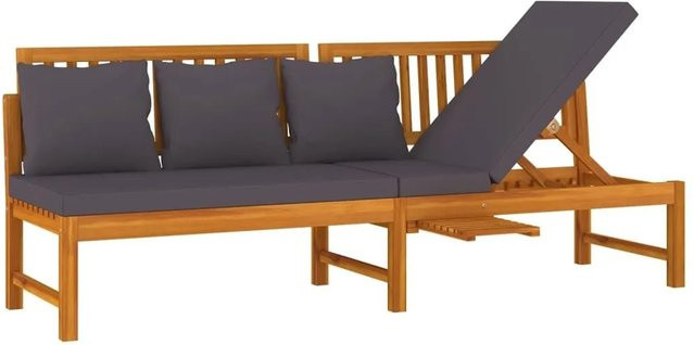 vidaxL Tagesbett aus massivem Akazienholz mit grauen Kissen, B/T/H: 200 x 60 x 75 cm - Bild 1