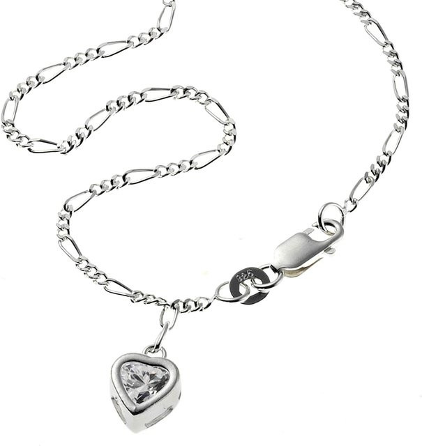 Zeeme Fußkette 925 Silber, Herz-Anhänger, Zirkonia, Damen, 25 cm - Bild 1
