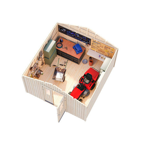 PALMAKO Gerätehaus Lucas aus Fichtenholz in Grau mit Satteldach und Doppeltür, B/T/H: 392 x 404 x 259 cm - Bild 2