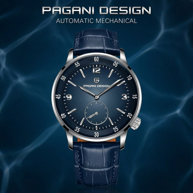 Pagani Design Automatik-Armbanduhr, Edelstahl, Blau, Leder, 42 mm, Herren - Bild 1