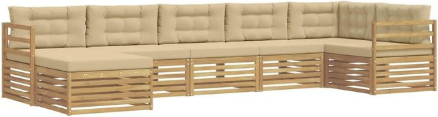 vidaXL Outdoor-Sofagarnitur in L-Form aus massivem Akazienholz mit Kissen in Weiß und Beige - Bild 1
