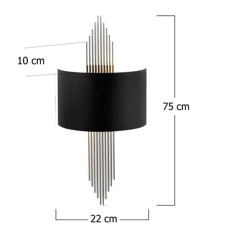 Opviq Wandleuchte aus Metall in Schwarz und Silber, E27, B/H/T: 10 x 22 x 75 cm - Bild 3