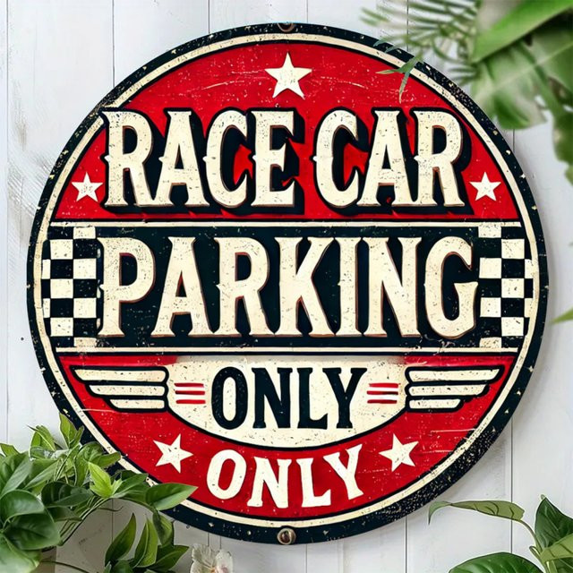 Potdemiel Vintage Wandkunst Race Car Parking Only Rundes Metallschild Rot Durchmesser: 19,81 cm - Bild 1