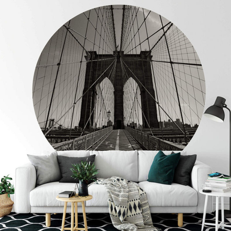 K&L Wall Art Vliestapete Brooklyn Bridge Vintage, runde Wandgestaltung in Mehrfarbig, matt - Bild 2