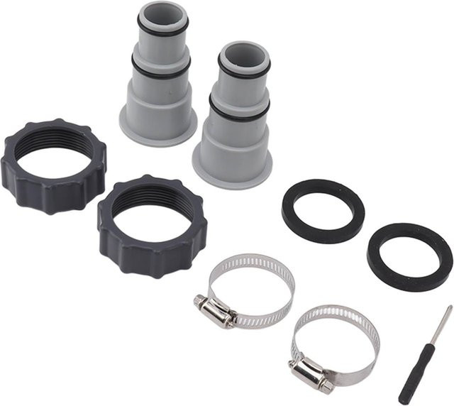 2 Stück Intex Poolschlauchadapter mit Kragen als Ersatz Gewindeanschluss in Grau - Bild 1