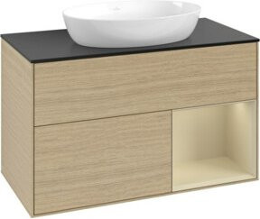 V&B Waschtischunterschrank Finion 100 in Beige mit Eichenholz-Regalsystem - Bild 1
