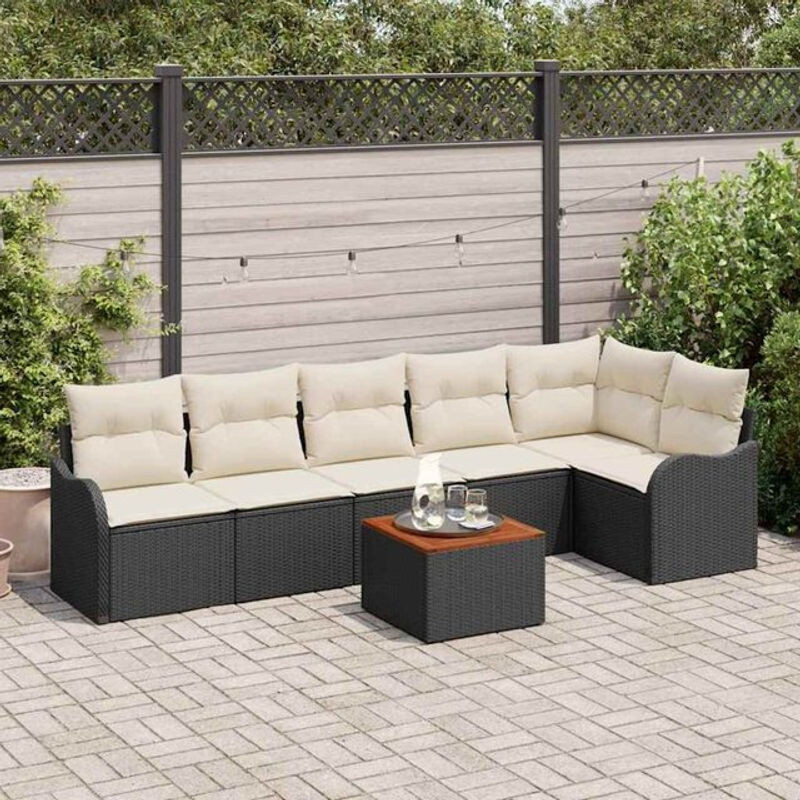 Modernes 7-teiliges Garten-Sofa-Set aus Polyrattan und Akazienholz von Vidaxl in Schwarz/Weiß - Bild 1
